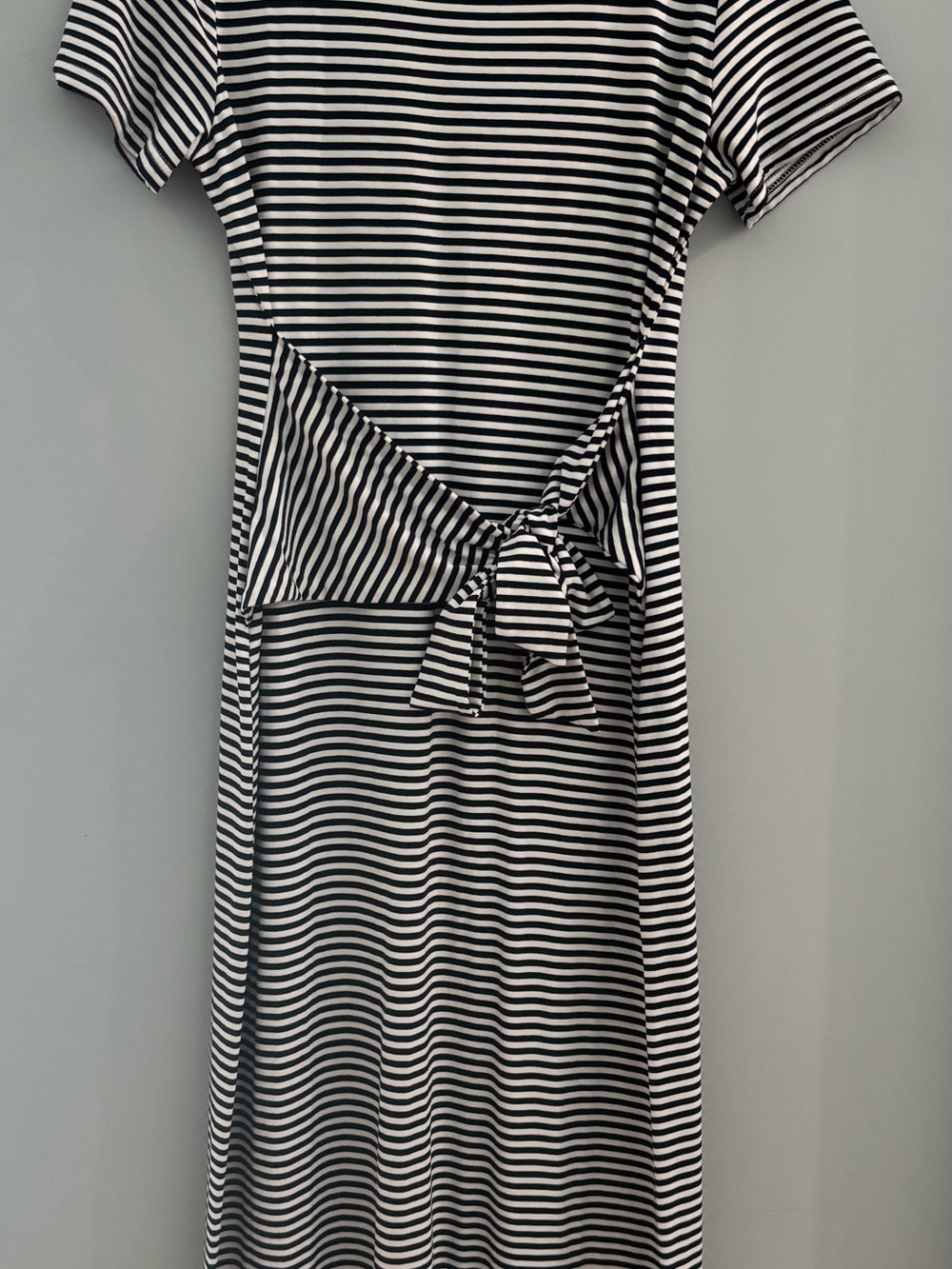 Striped Navy and White Tie-Waist Midi Dress